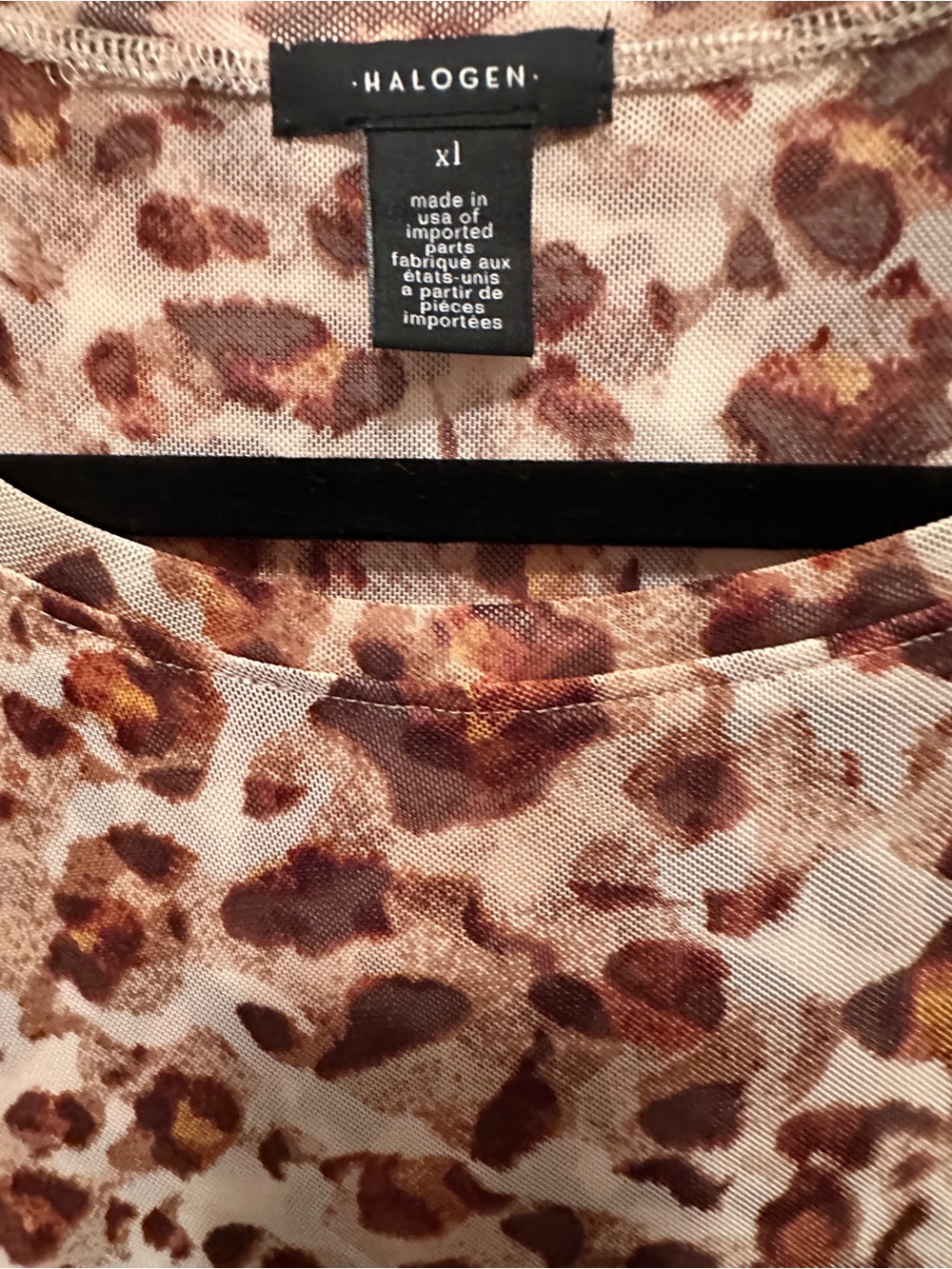 Halogen Leopard Print Short-Sleeve Top in Brown and Tan. Partially see through